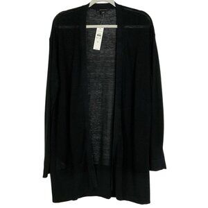 NWT Ann Taylor Long, Black, Open Cardigan, size large, Linen & Rayon